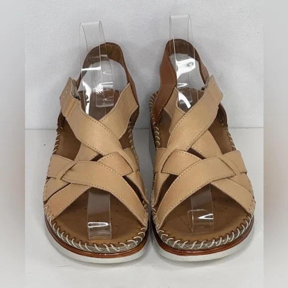 Spring Step Tan and Camel Leather Sandal Wedge - Picture 2 of 12